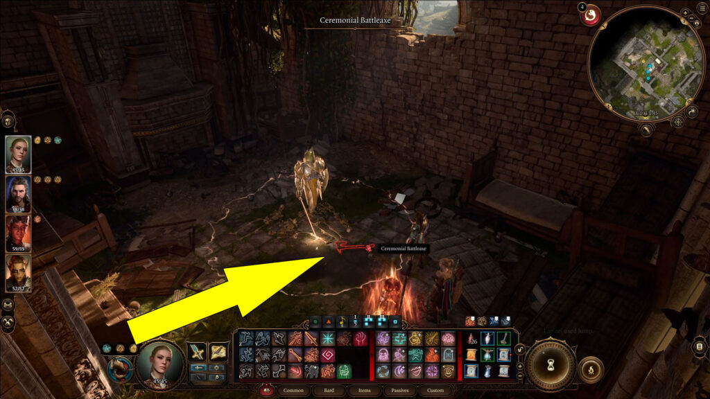 The Ceremonial Battleaxe is located behind the Enchanted Door and guarded by an active Guardian of Faith spell.