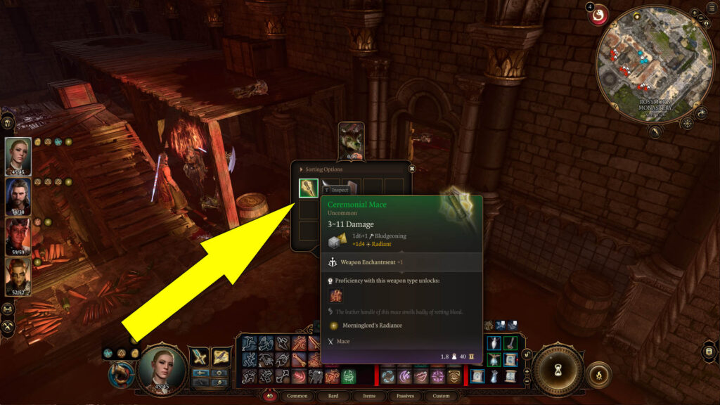 The Ceremonial Mace can be found in possession of a drunken kobold on the ground floor.