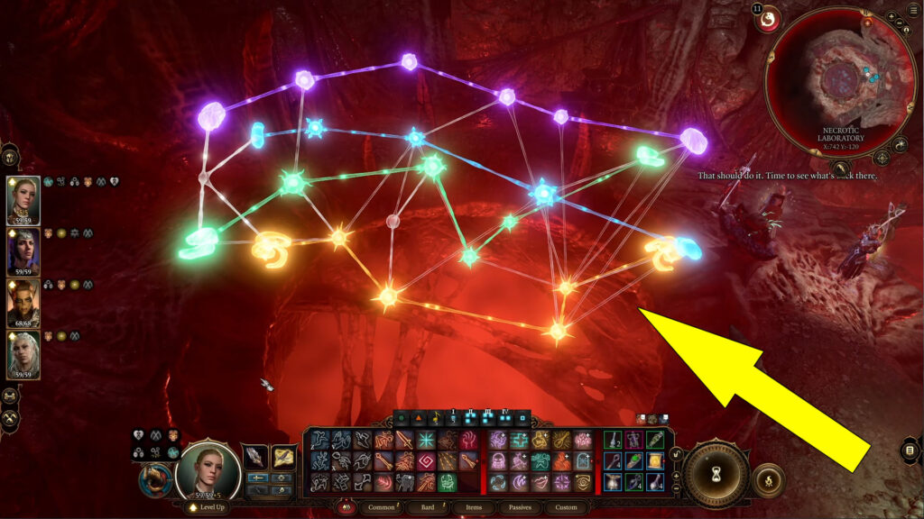 The solution to the Necrotic Laboratory brain puzzle is displayed in the image.
