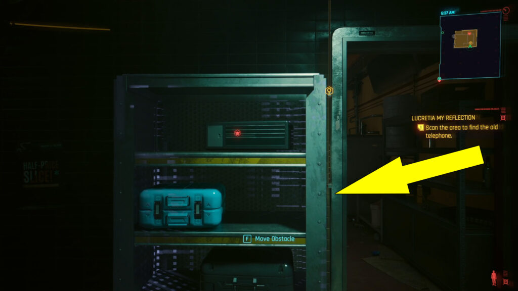 To reveal the old telephone in the Capitan Caliente restaurant, you must move the shelf in the storage room.