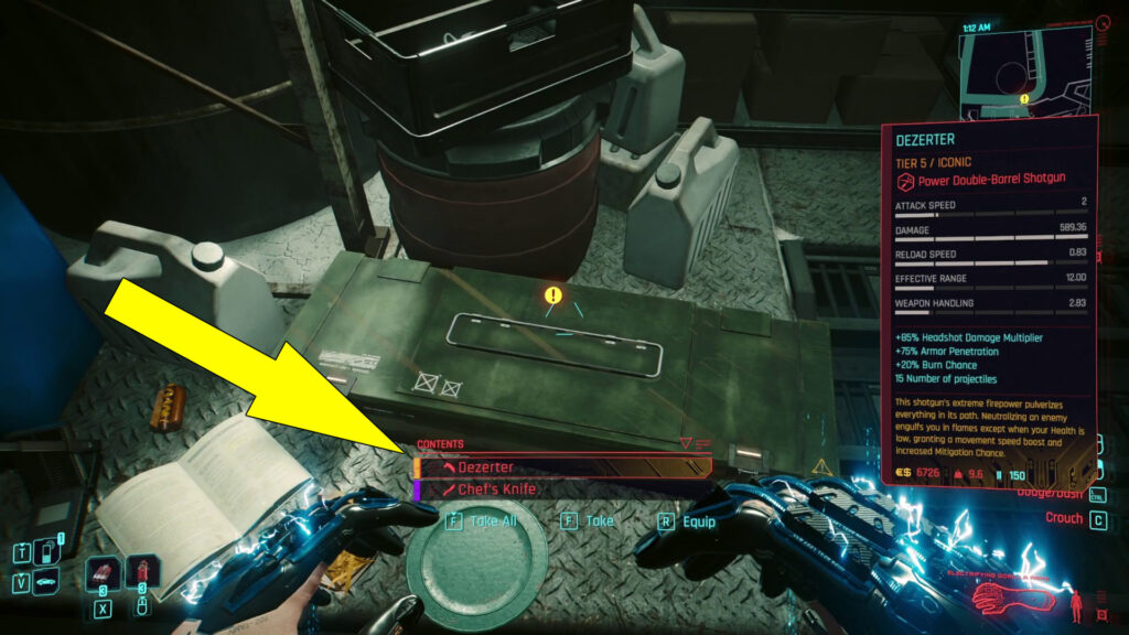 The stash is inside a garage near the Terra Cognita fast travel point and contains the Dezerter Iconic Power Double-Barrel Shotgun, and few other random items.