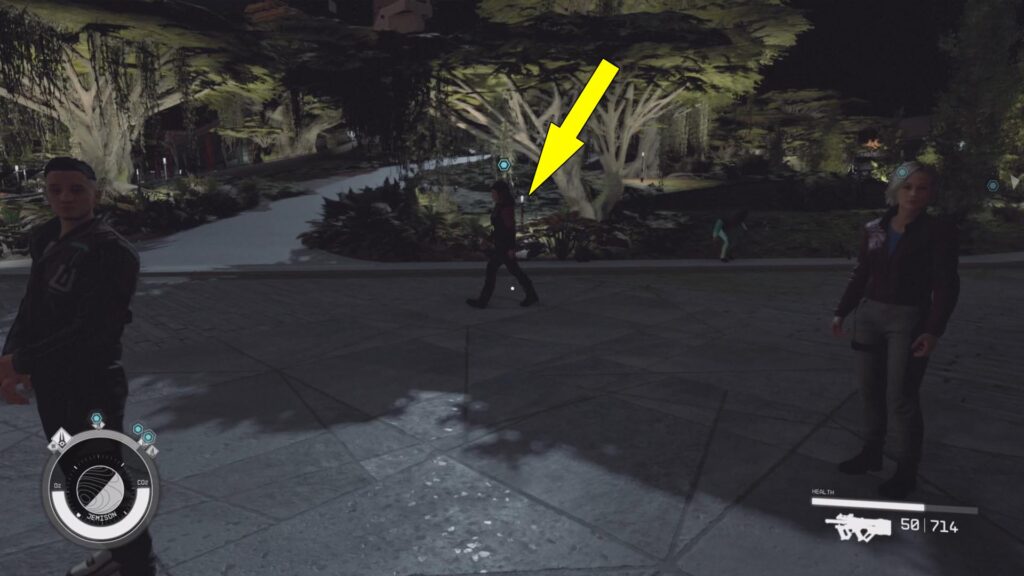  Evie Martinez patrols the area in front of the Sanctum Universum building.