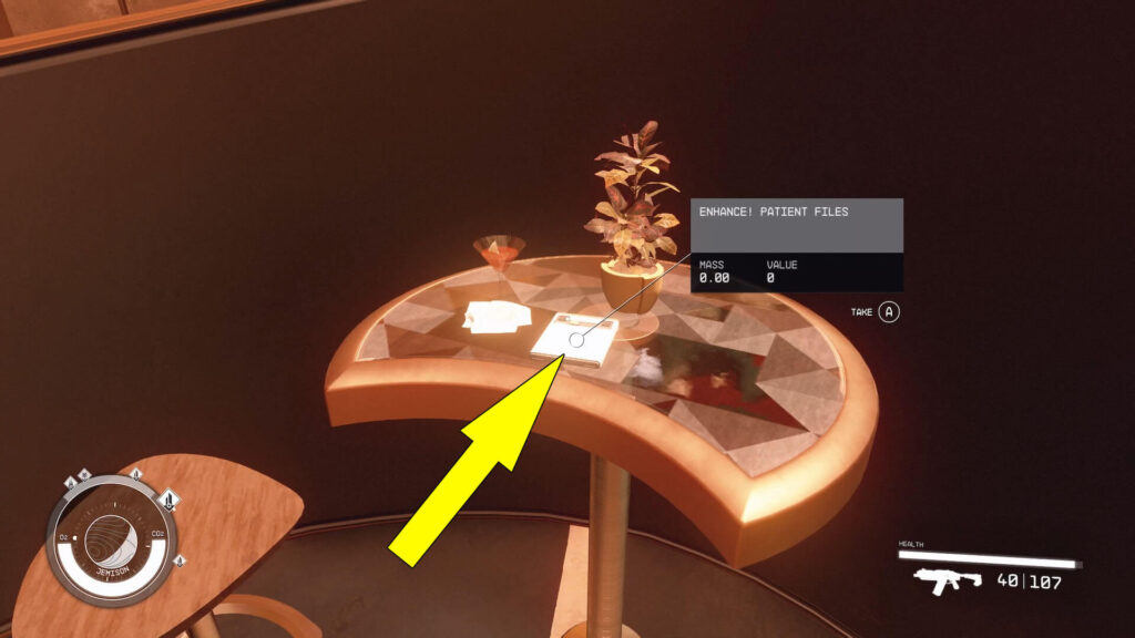 The Enhance! Patient Files Lost Data Slate is found on one of the tables on the left side of the Whetstone restaurant