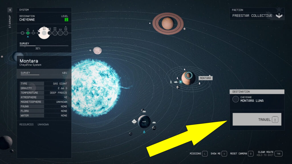 To progress the Deputized mission, activate the "Travel to Waggoner Farm" objective in your Missions menu, then set course to Montara Luna in the Cheyenne system.