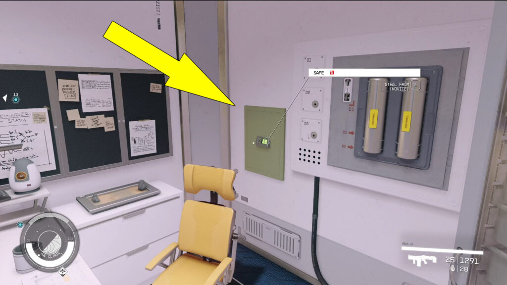 Wait for Titus Cassidy to leave his office before attempting to open the safe with a Novice Level lock using a Digipick.