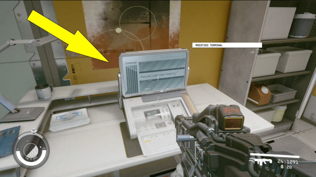 To find the second clue, access the Modified Terminal in the room and follow these steps: [Command Override Mode] -> [Disable Program] - [Patient Terminal] - [Terminal Access Logs] - [1st C. Rivera, Guest].