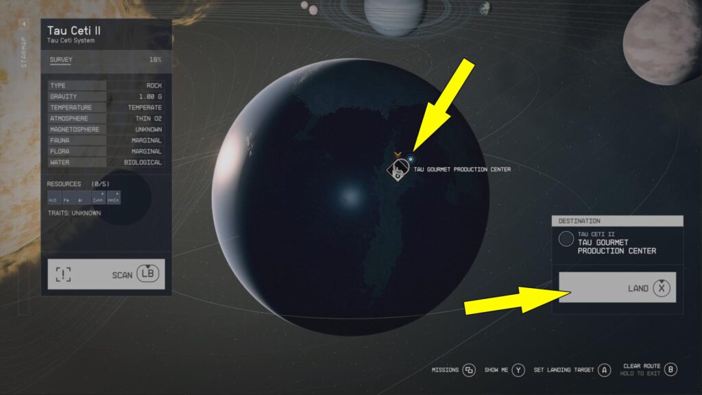 Lannd on Tau Ceti II planet.