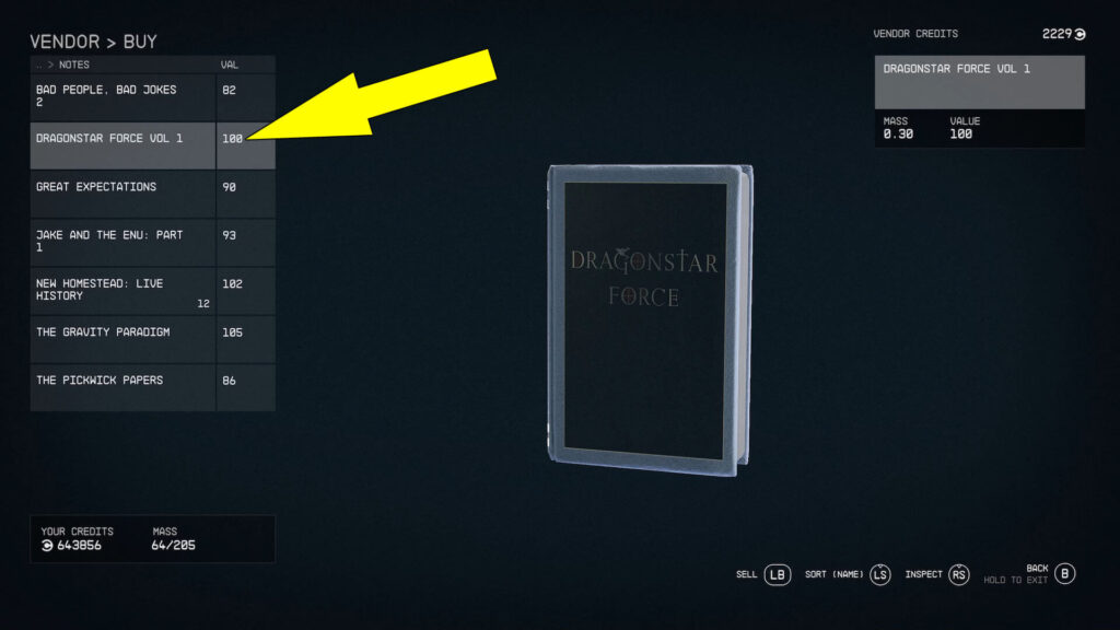 Follow the blue marker to the NPC who has the Dragonstar Force Book and buy it from him