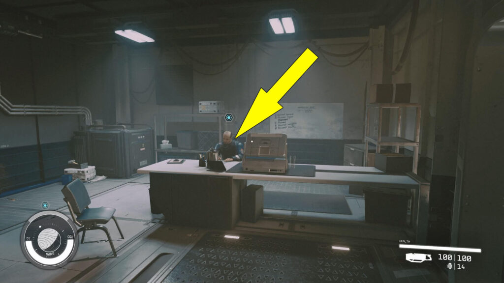 Woodward is found in the Security office of  Cydonia