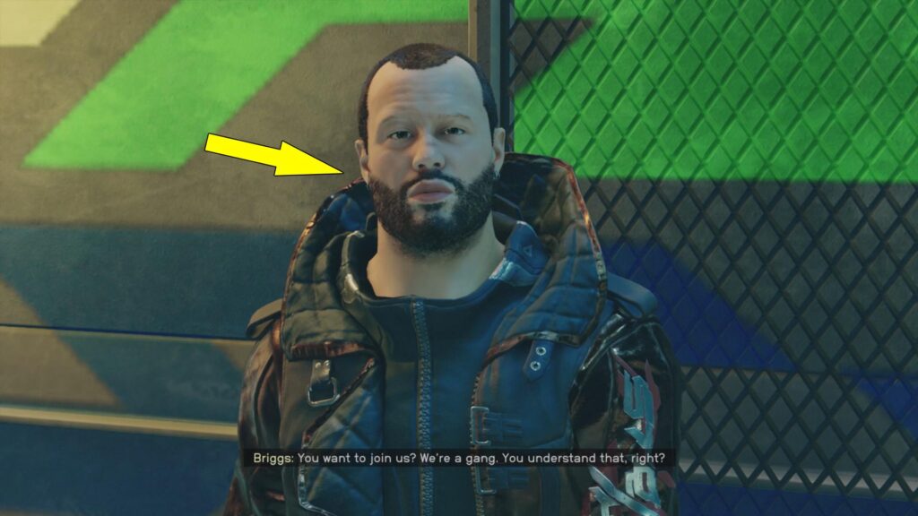 Talk to Briggs to join the Ebbside Strikers Starfield gang.
