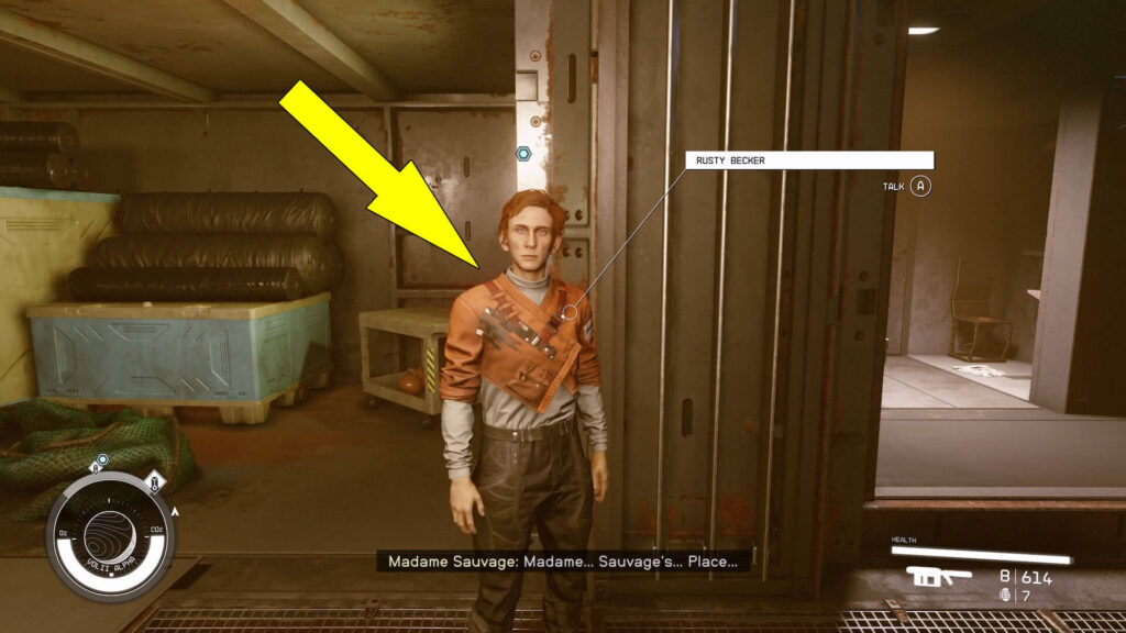 Rusty is located at the sleepcrates next to Madam Sauvage's Place