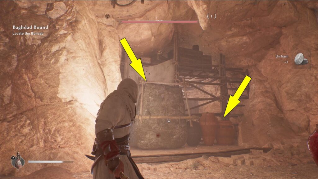 Break the vases then move the large stone to the right.