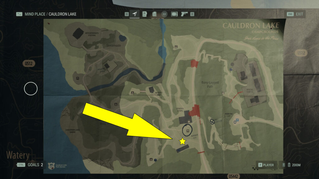 You can find this Cult Stash south of the Murder Site, next to a camping table and directly across from a trailer.