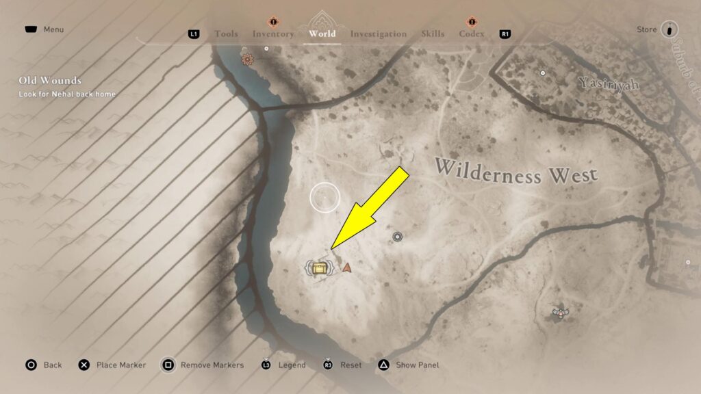 The AC Mirage Abandoned Caravanserai Gear Chest is found on the western side of the Wilderness Region