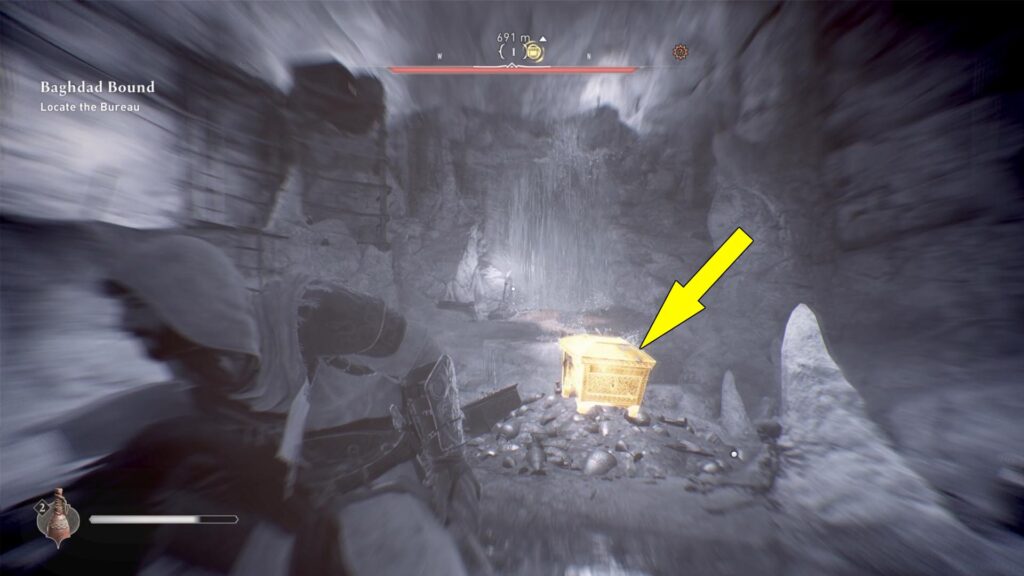 The chest is in the middel of the large cave