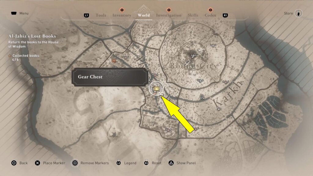 Look for the AC Mirage Hammam Gear Chest, south of the Mosque Viewpoint.