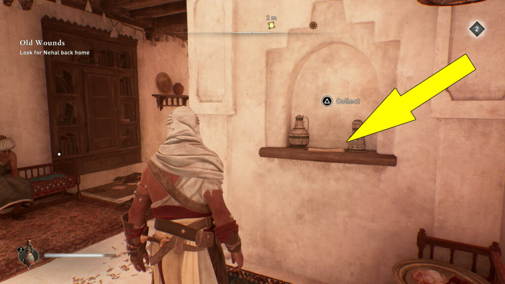 Pick up the Enigma's scroll between the two ornaments.