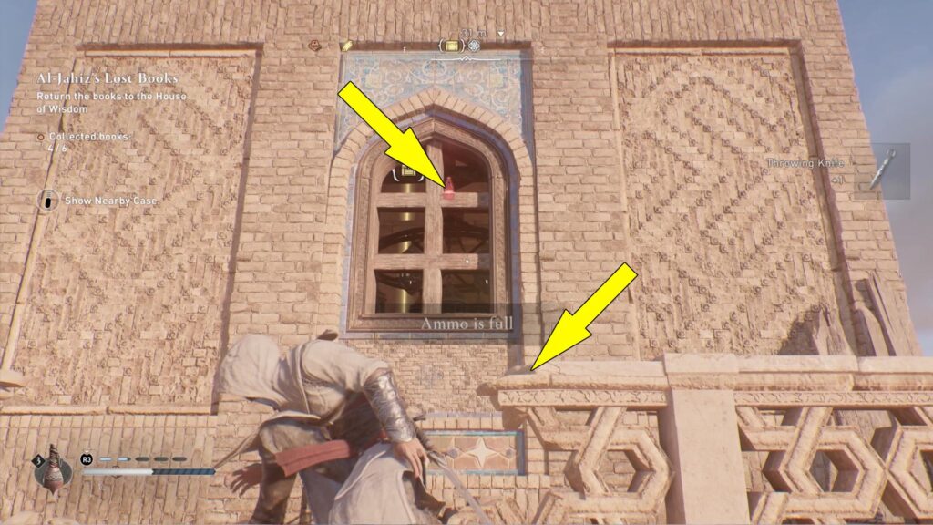 Hit the chandelier's link through the barred window.