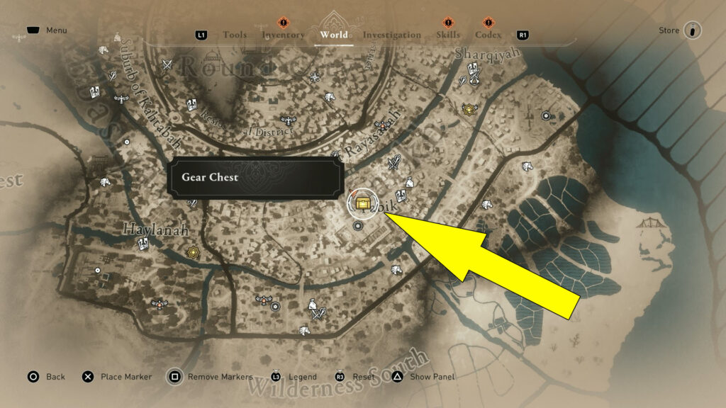 You can find this Gear Chest inside a locked room in the Bazaar.
