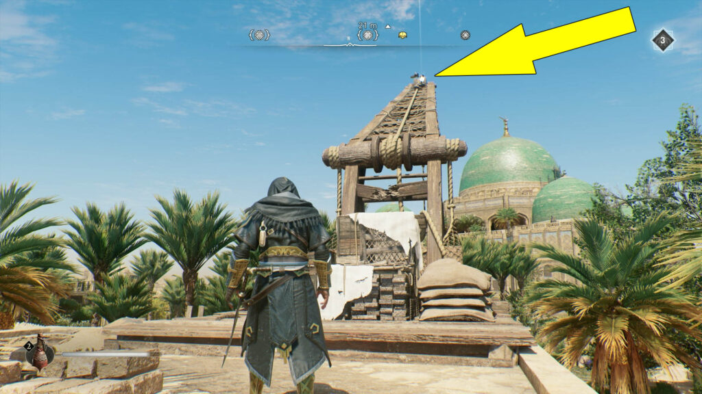 The historical site is located atop a wooden crane.