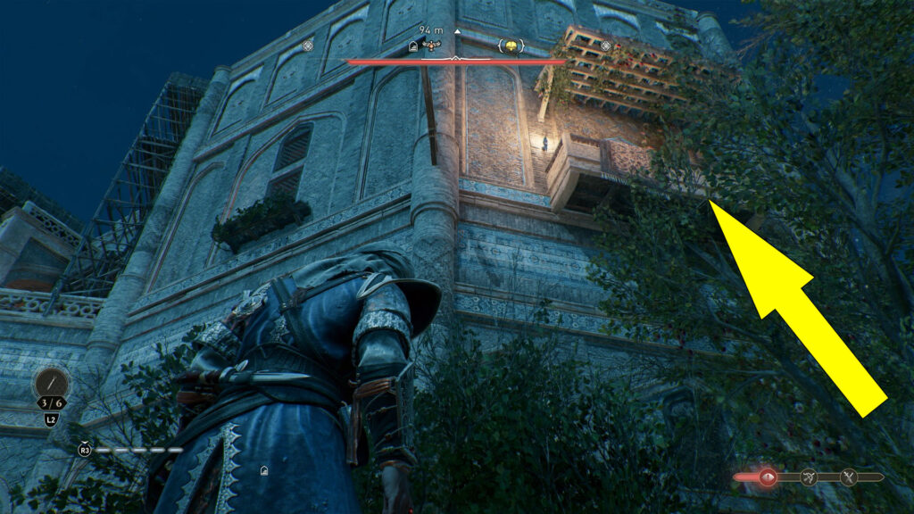 Climb up the balcony to enter the room with the Lost Book in Round City.