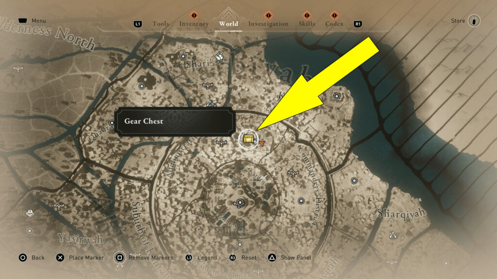 You can find this Gear Chest inside the Mazalim Courts building complex.