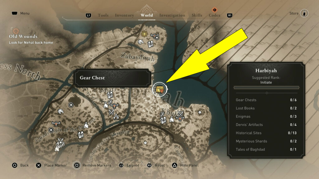 You can find this Gear Chest in the Upper Harbor area of Harbiyah territory.