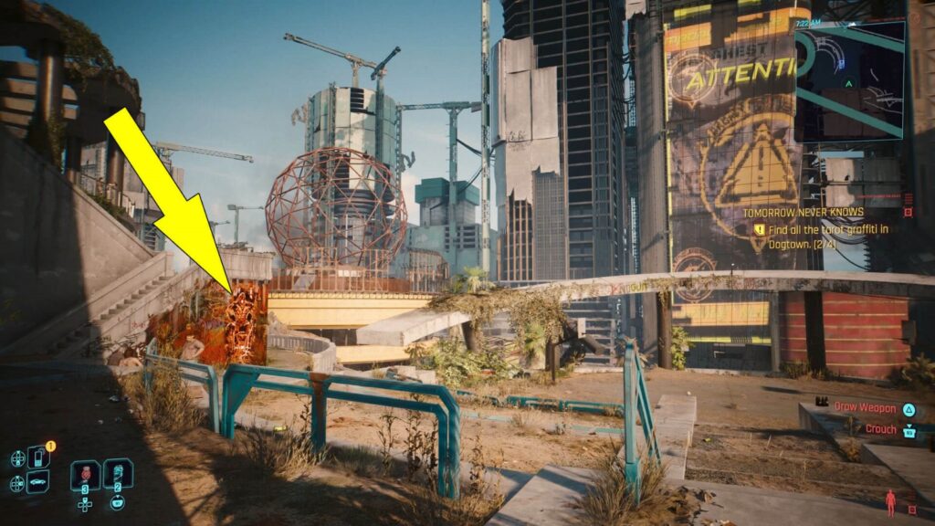 The fourth and final Tarot Card Graffiti is located on a rooftop in the southeast of Dogtown, near the big spherical art installation.