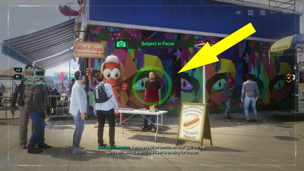 Take a picture of the Hot Dog Eating Champion, greeting his adoring fans.