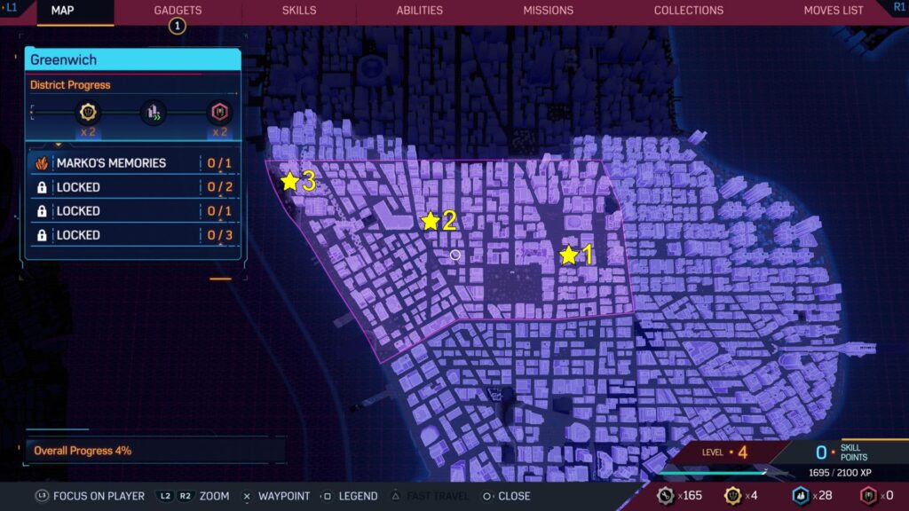 A complete map showing all Spider-Man 2 Greenwich Spider-Bots collectibles locations