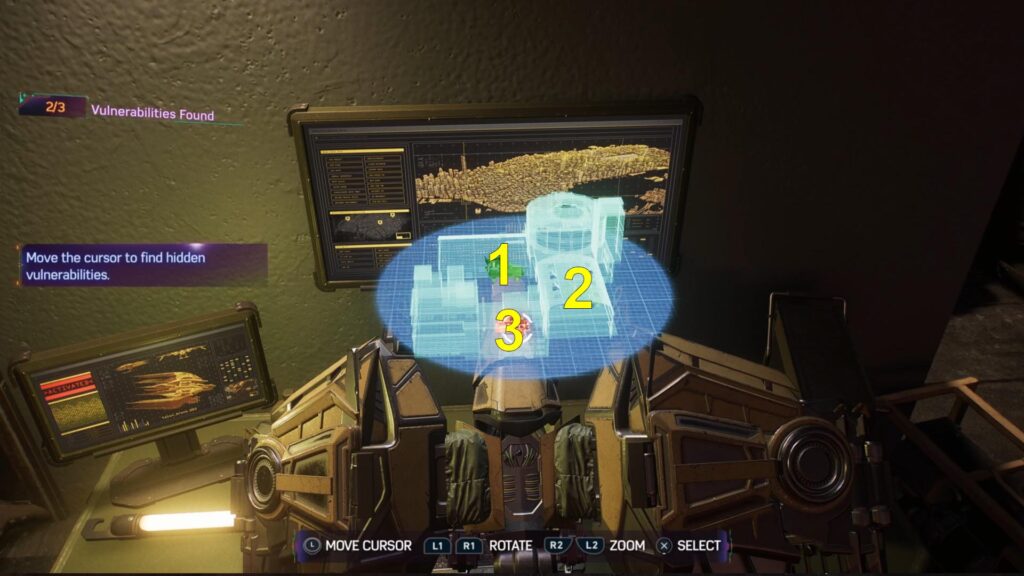 Select the three invulnerabilities on the hologram.