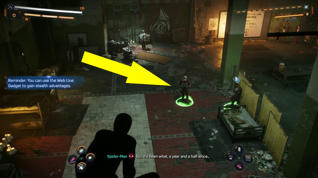 To defeat the enemies stealthily, watch for the green circles.