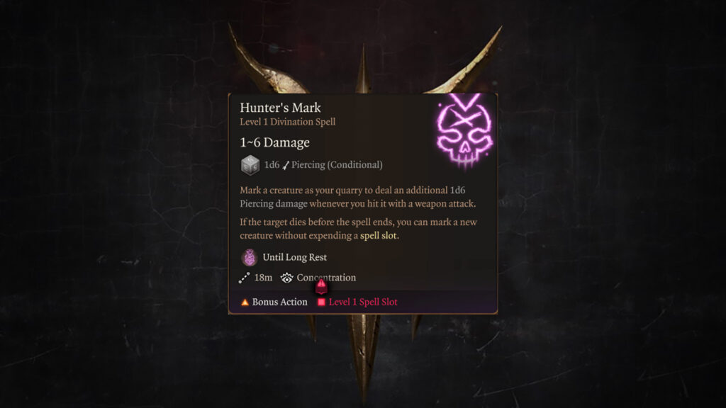 BG3 Hunter's Mark Level 1 Divination Spell