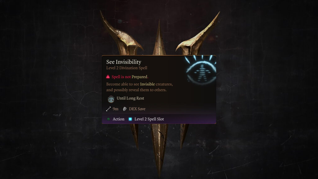 BG3 See Invisibility Level 2 Divination Spell