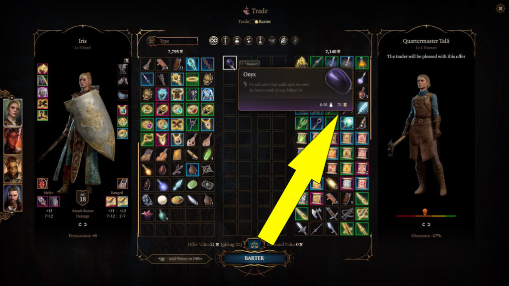 BG3 Trade or Barter Onyx
