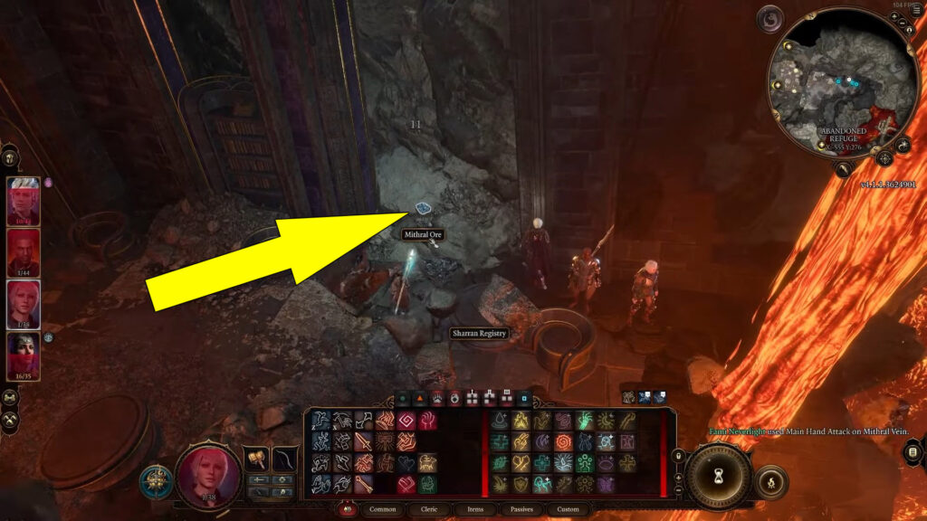 Mithral Ore on the ground after breaking the Mithril Vein.