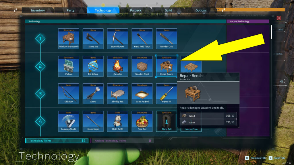 This image shows how to unlock the Repair Bench.