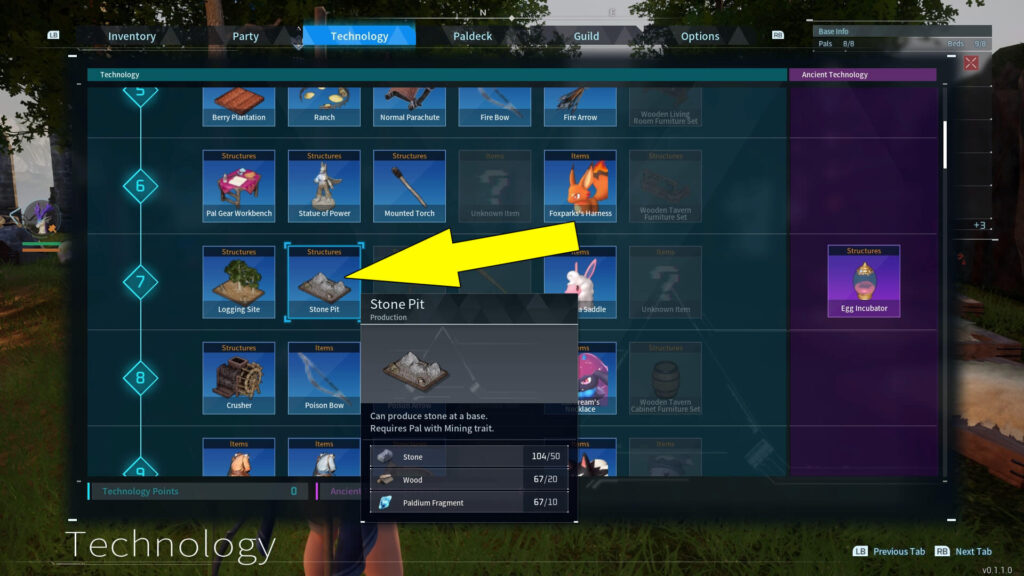 The image shows how to unlock the Palworld Stone Pit.