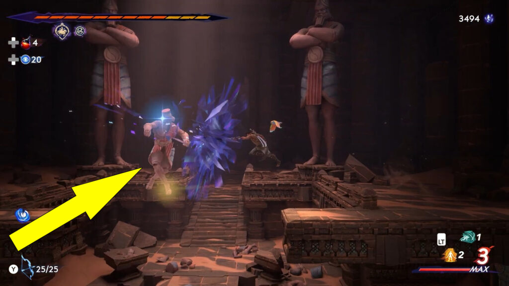 This image shows how to solve the Pit of Eternal Sands Statues puzzle in The Lost Crown.