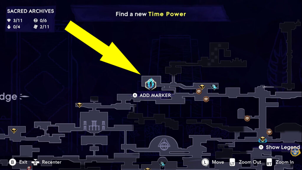 This image is a map highlighting the location of the Blocks puzzle in the Sacred Archives.