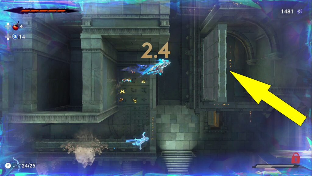 This image shows the vertical wall you need to climb to reach the final yellow tablet.