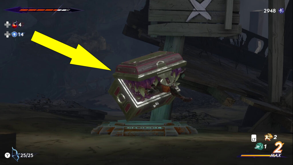 This image shows the hidden chest being, in fact, a mimic.