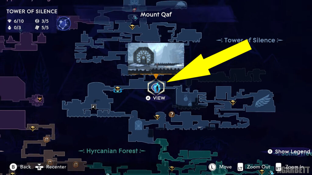 This image shows where to find the Tower of Silence Hidden Chest Puzzle.