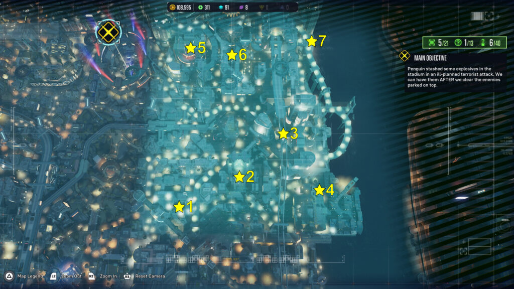 On this map you can see the locations of the seven Midtown Trophies in Suicide Squad: Kill the Justice League game.