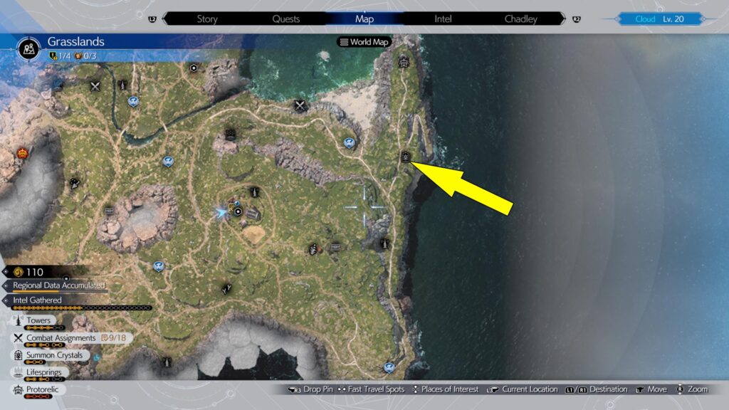 FFVII Rebirth Grasslands Divine Intel 1 is found on the northeastern coast.