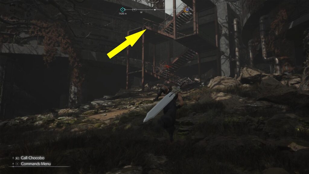 To get to the crystal behind the locked gate, use the stairs outside Mistveil Reservoir.